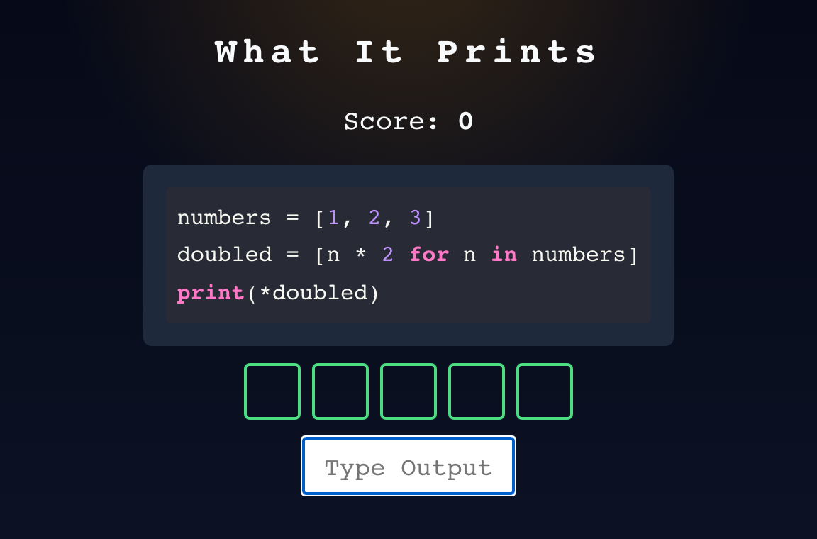 Archived What It Prints game with a Python output puzzle